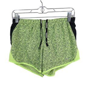 Womens Nike Dri Fit Green & Black Spotted Running Shorts Drawstring Polyester S